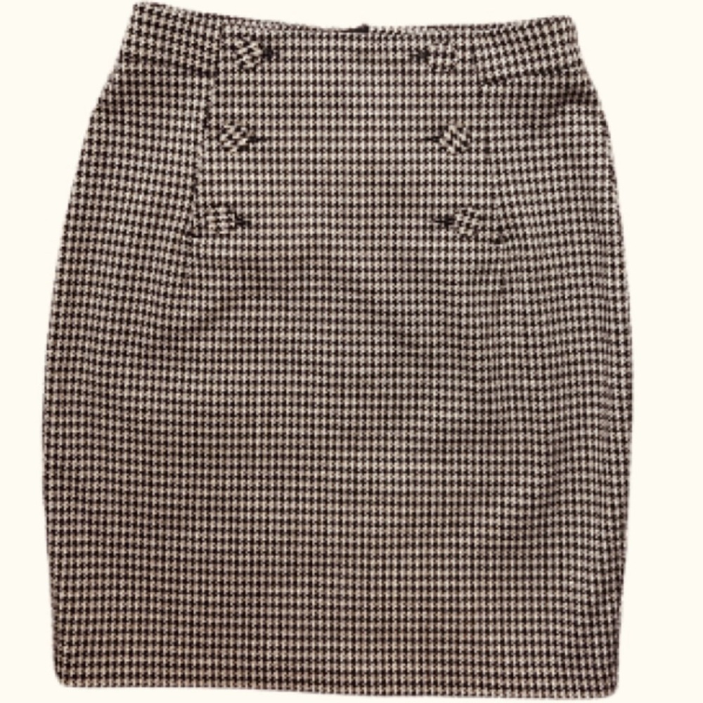 H&M Preppy Tan and Black Houndstooth Pencil high waisted midi Skirt